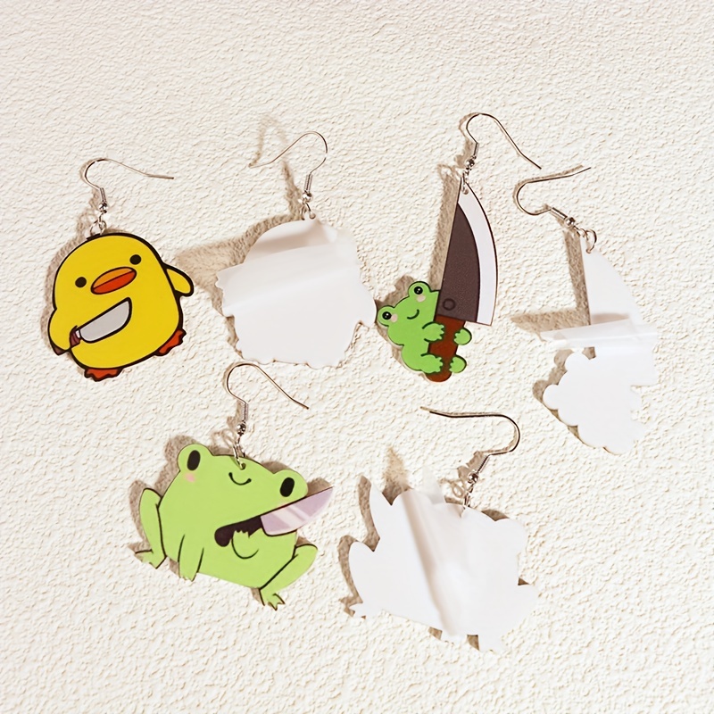 Quack Duck Chick Frog Earrings Acrylic Animal Jewelry